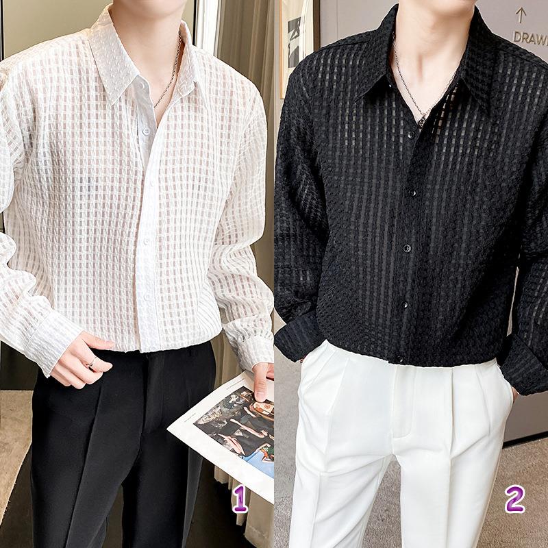 チェック柄シアーシャツ