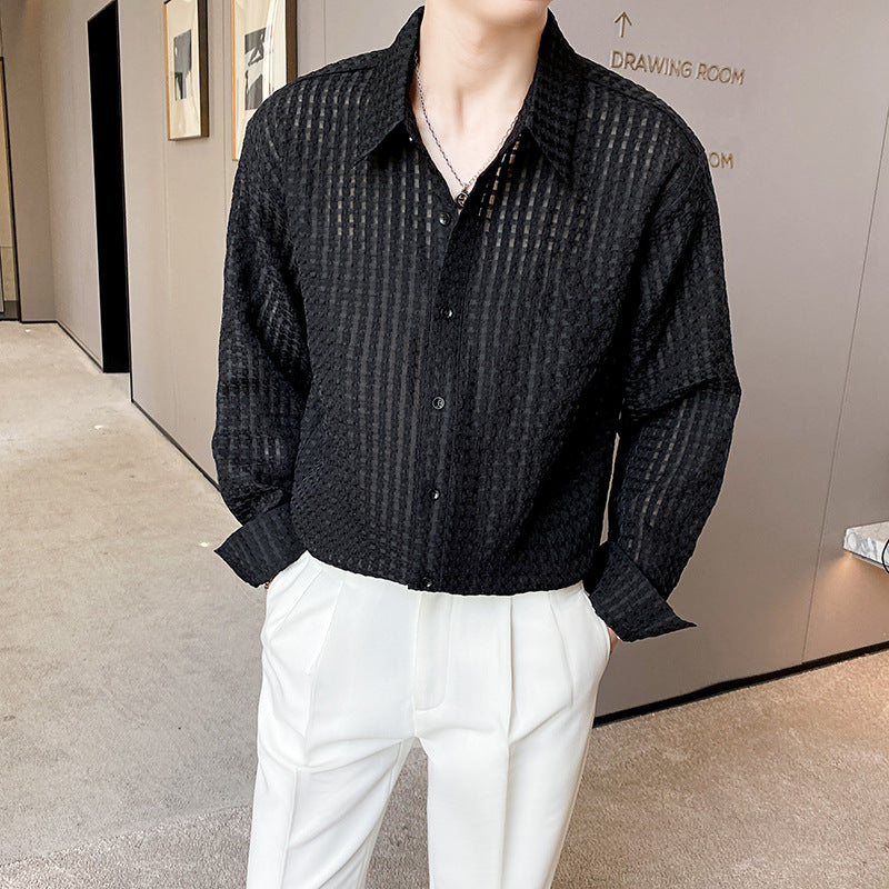 チェック柄シアーシャツ