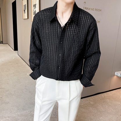 チェック柄シアーシャツ