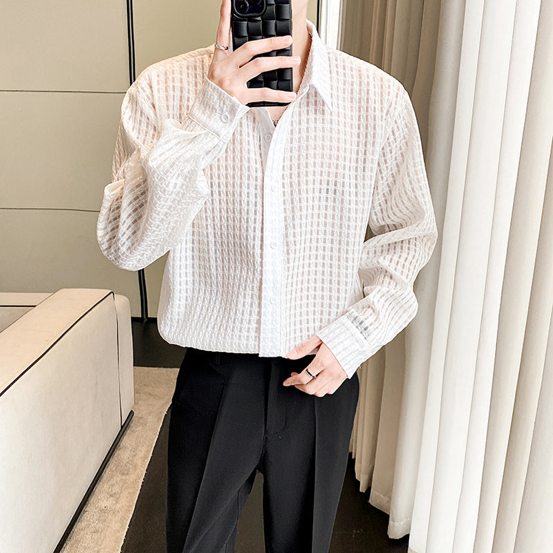 チェック柄シアーシャツ