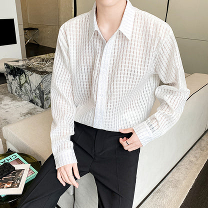 チェック柄シアーシャツ